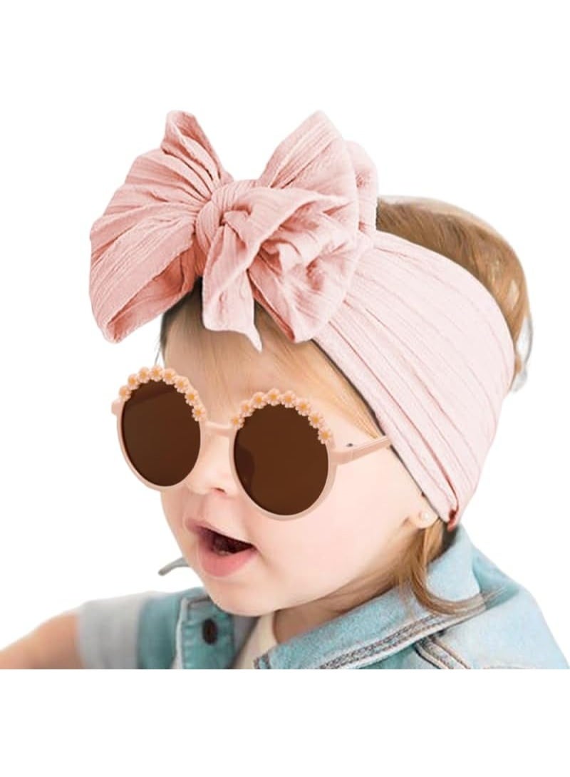 jaexest Baby Girls Nylon Bows Headband and Sunglasses Set – Cute Hair Bow Headwrap with Kid Daisy Flower Sunglasses Party Shower Hair Accessories for Newborn Toddler Infant Pink Standard - Image 3